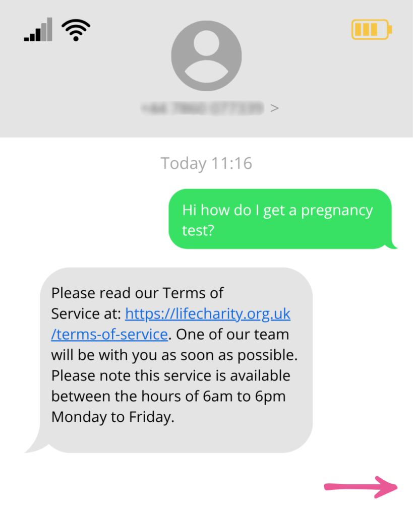 Life charity unexpected pregnancy Helpline free text message listening and free counselling service